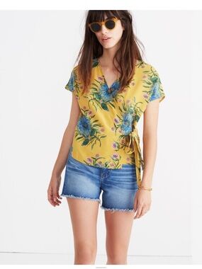 Madewell Painted Blooms silk wrap shirt